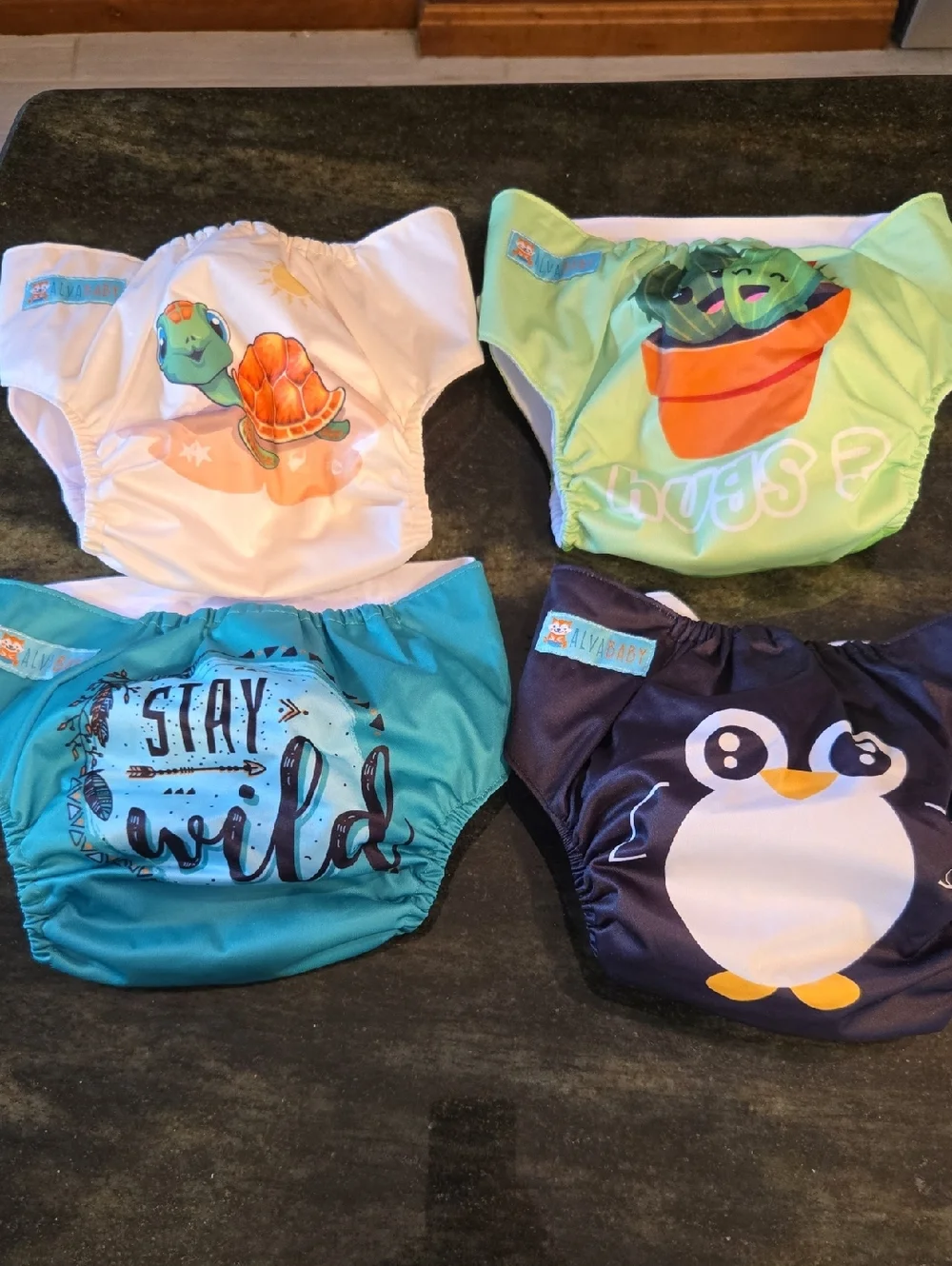AlvabaReusable Kids Swim Diaper - Turtle, Green Stripe, Tribal & Penguin Designs